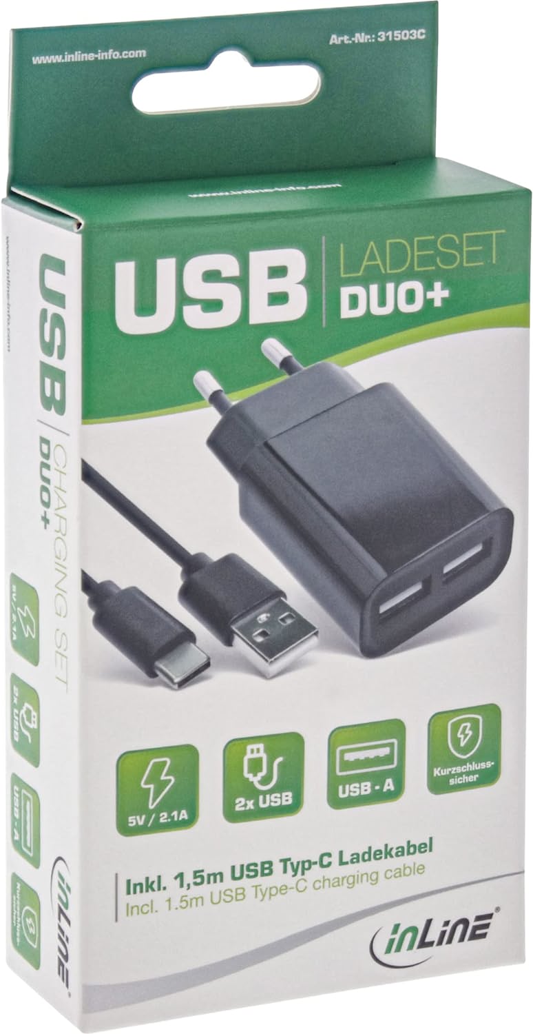 InLine® USB Netzteil, Ladegerät, Stromadapter, 100-240V zu 5V/1A